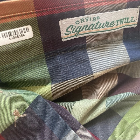 Orvis Signature Twill Plaid Cotton Shirt Shades of Green Blue Red - Picture 4 of 6